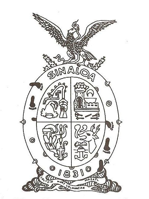 (Copia a línea del Escudo de Sinaloa, del original, proporcionado por Rolando Arjona Amábilis, AHGS)   