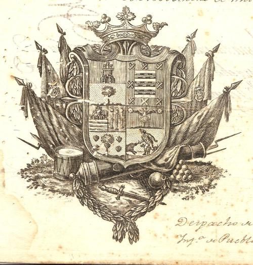 (Escudo real impreso en los formatos de nombramientos oficiales, usado por Francisco Venegas, Gobernador y Capitán General de la Nueva España en 1811. AHGS)  