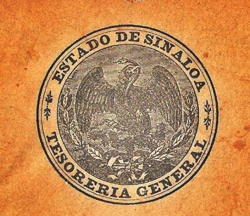 (Escudo de Sinaloa impreso en el Índice de Disposiciones del Estado de Sinaloa, del año de 1887, AHGS)  